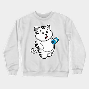 Cat at Biceps training with Dumbbell Crewneck Sweatshirt